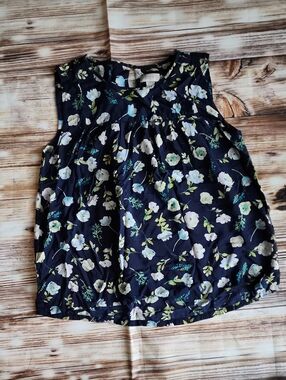 LOFT Navy Floral Tie-Back Blouse